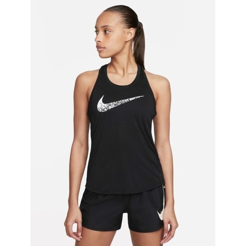 Nike Women's Swoosh Run Dri-Fit Racerback Running Tank in Black/White XSmall